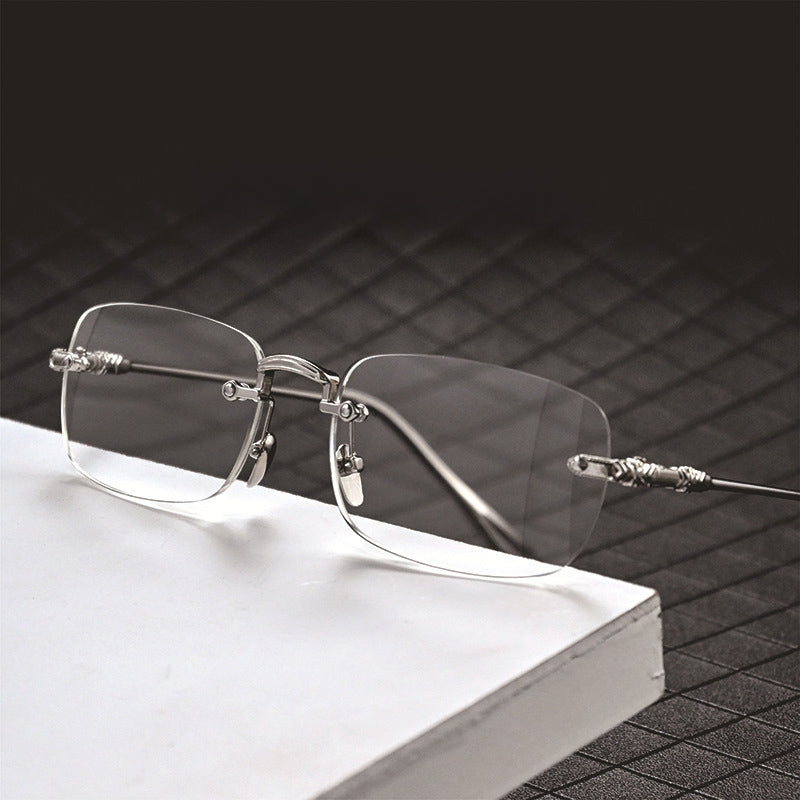 #95352USOPTIGAZE Retro-Lesebrille mit geschnitztem Rand, rahmenlos, Blaulicht blockierend, Business