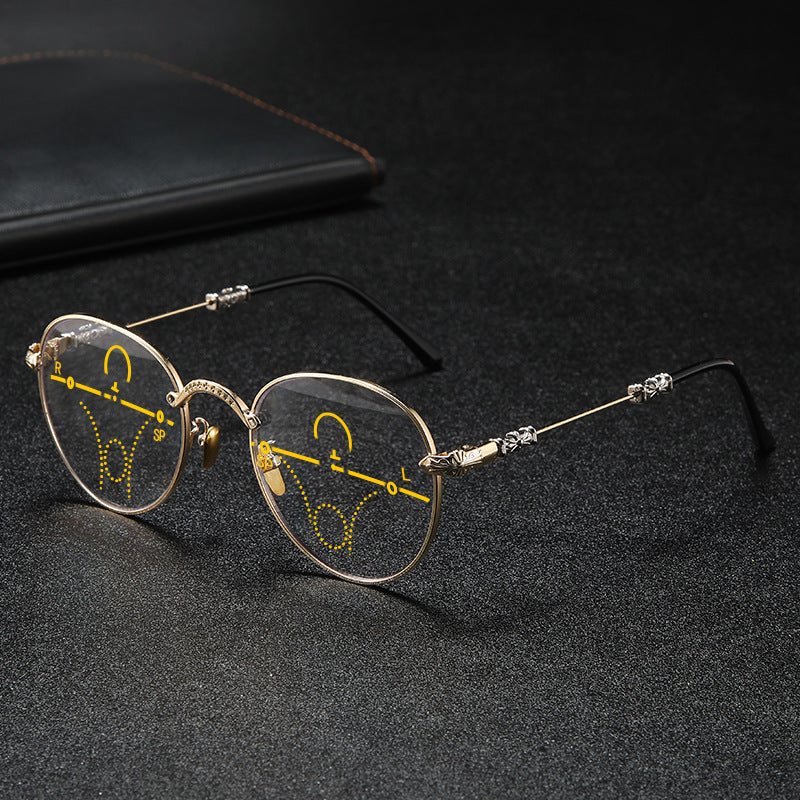 #95339USOPTIGAZE ROUND BUSINESS METAL PROGRESSIVE MULTIFOCAL READING GLASSES