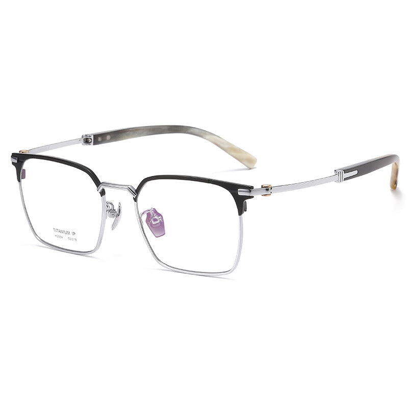 #95348USOPTIGAZE BUSINESS CASUAL HORN TITANIUM FULL FRAME GLASSES