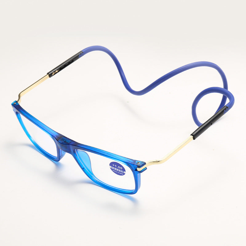 MAGNETISCHE, UM DEN HALS HÄNGENDE, TRAGBARE LESEBRILLE MIT BLAULICHTSCHUTZ